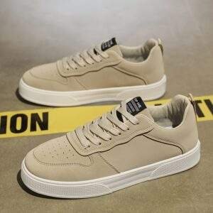 Men's 2025 New Low-Top Skate Sneakers - Beige Canvas Lace-Up Casual Streetwear Shoes with PVC Sole, Breathable Fabric Lining & Minimalist Design for All-Season Urban Outdoor Comfort, Skate Shoes, Durable Traction Footwear