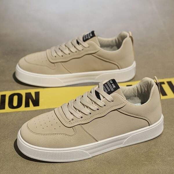 Men's 2025 New Low-Top Skate Sneakers - Beige Canvas Lace-Up Casual Streetwear Shoes with PVC Sole, Breathable Fabric Lining & Minimalist Design for All-Season Urban Outdoor Comfort, Skate Shoes, Durable Traction Footwear