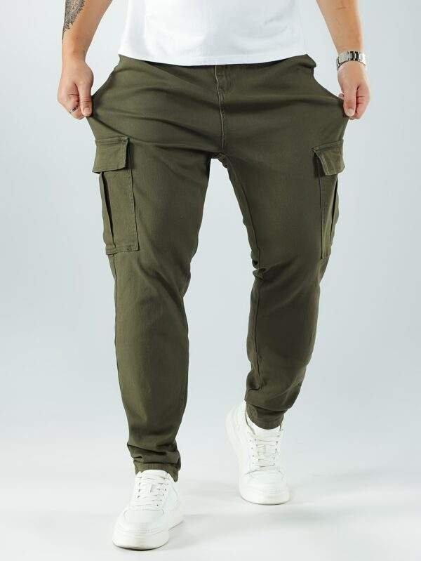 Men’s Plus Size Slim Fit Olive Green Cargo Pants – Stretch Blend, Multiple Pockets, Machine Washable, All-Season - Image 5