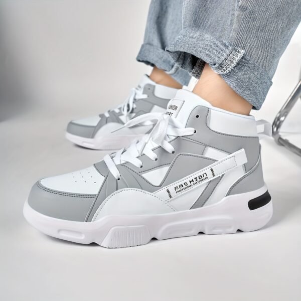 New Men's Letter Pattern Two-color Laces Design Contrast Color Lightweight Casual High-top Ice Skating Shoes - Image 7
