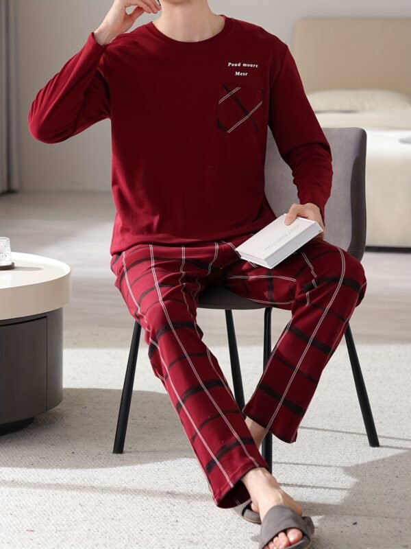 Red Men's Pure Cotton Pajamas Spring and Autumn Long Sleeve Birthday Year Christmas New Year Large Size Home Clothes Round Neck Casual Suit - Image 6
