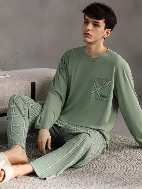 Monodosen Brand + 20% Off Price Comparison New Spring and Autumn Men's Pajamas with Long Sleeves and Trousers, Wearable Outdoors with Pockets, High-end Casual Fashion Home Clothes Set - Image 4