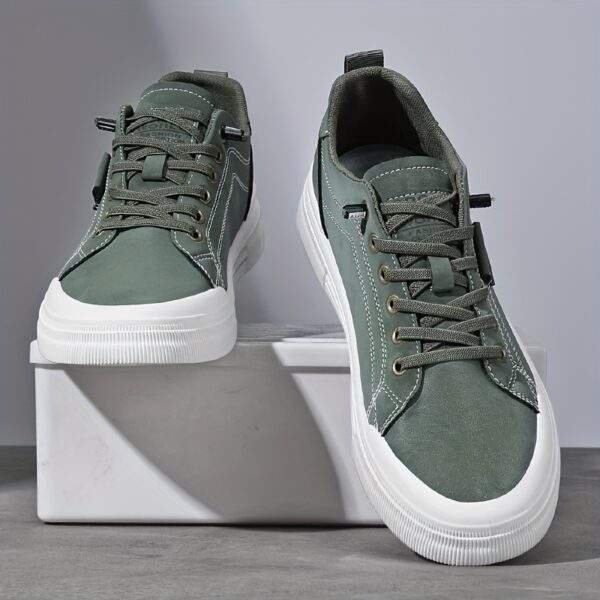 Fashion-Forward Men's Sneakers for Spring & Fall - Versatile Black with White Accents, Casual Lace-Up Style, Durable PU Upper & EVA Insole, Perfect for Casual Attire - Image 8