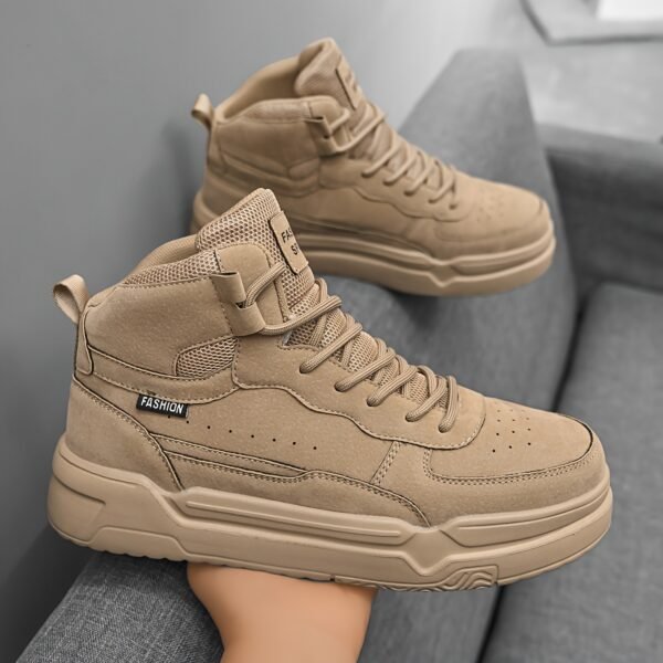 Men's Mid-Top Skate Shoes - Versatile & Comfortable in Black, Gray, Khaki | Durable PU Upper with Fabric Lining & EVA Sole | Lace-Up Design for Casual Attire, Hiking & Outdoor Activities - Image 3