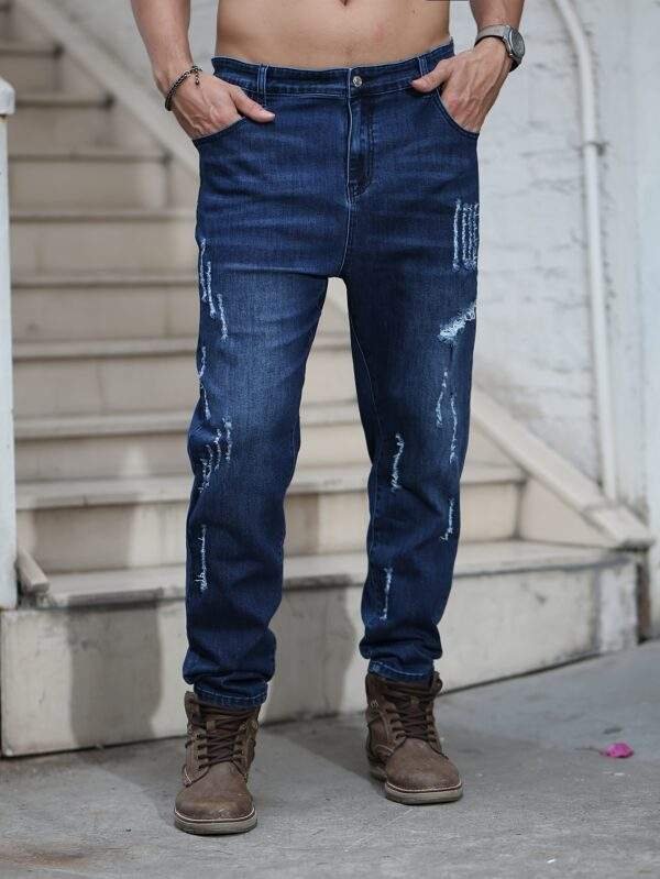 New Autumn Collection Plus-Size Men’s Stretch Slim-Fit Washed Denim Jeans - Image 4