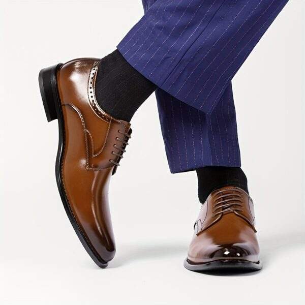 Men’s Solid Cowhide Derby Shoes – Plain Toe Lace-Up Dress Shoes with Non-Slip Sole - Image 4