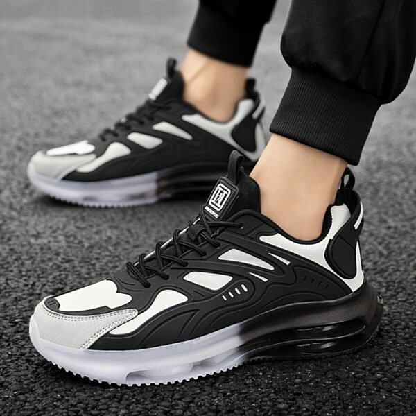 Men's Breathable High-Elasticity Shock-Absorbing Casual Sneakers - Lightweight Low-Top Outdoor Running Shoes with Cushioned EVA Sole, Durable PU Upper & Fabric Lining for Hiking, Daily Wear (Black/Golden Accents) - Image 5