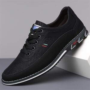 Men's Black Slip-On Loafers - Comfortable Non-Slip Rubber Sole, Durable Casual Walking Shoes for Outdoor Activities, "ALTO" Design with Blue Accents, All-Season Wear