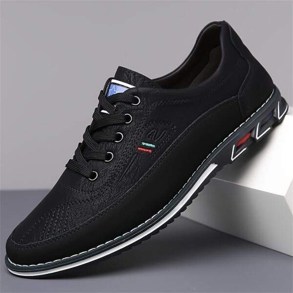 Men's Black Slip-On Loafers - Comfortable Non-Slip Rubber Sole, Durable Casual Walking Shoes for Outdoor Activities, "ALTO" Design with Blue Accents, All-Season Wear