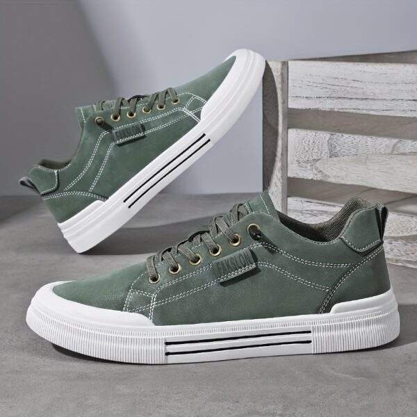 Fashion-Forward Men's Sneakers for Spring & Fall - Versatile Black with White Accents, Casual Lace-Up Style, Durable PU Upper & EVA Insole, Perfect for Casual Attire - Image 6