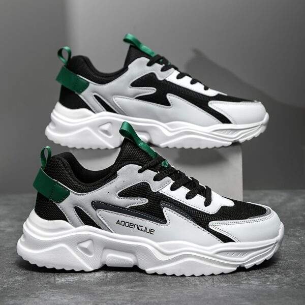 Men's Lightweight Casual Letter Print Trend Design Front Strap Sneakers - Low-Top EVA Sole, PU & Fabric Upper, Breathable & Durable for Running, Hiking, Outdoor & Daily Wear - Image 4