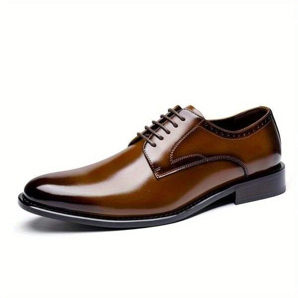 Men’s Solid Cowhide Derby Shoes – Plain Toe Lace-Up Dress Shoes with Non-Slip Sole - Image 3