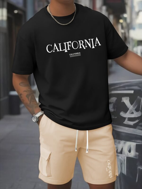 2pcs Men’s Set: Comfortable Pure Cotton Round Neck T-Shirt & Casual Work Shorts, Lightweight Summer Wear - Image 6