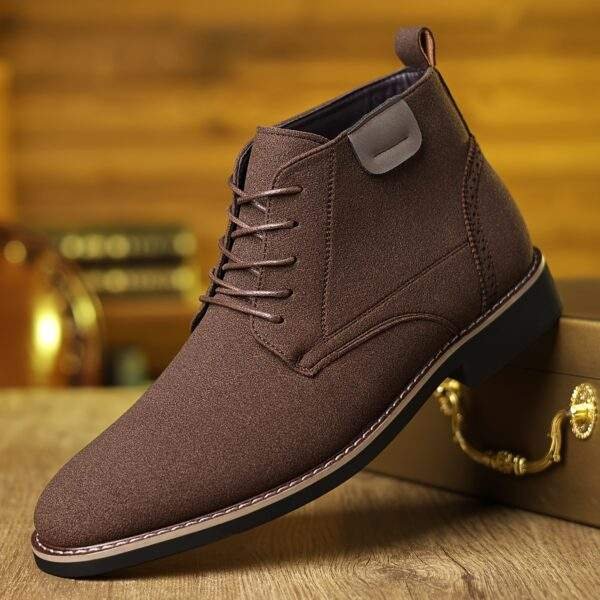 Men’s Black Business Casual Shoes – Retro Mid-Top Lace-Up Pointed Toe - Image 4