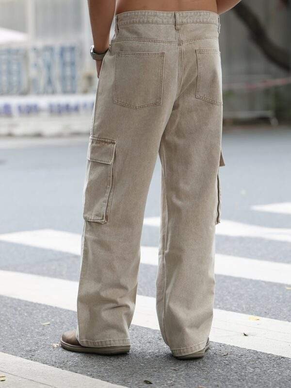 Plus Size Men’s Solid Color Loose Straight Denim Jeans with Side Pockets – Washed Work Style - Image 2
