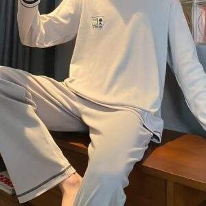 Men's Premium Cotton Pajama Set - Casual Long Sleeve & Pants with Pockets, Breathable Loungewear for Spring/Fall