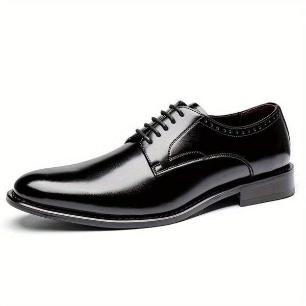 Men’s Solid Cowhide Derby Shoes – Plain Toe Lace-Up Dress Shoes with Non-Slip Sole - Image 5