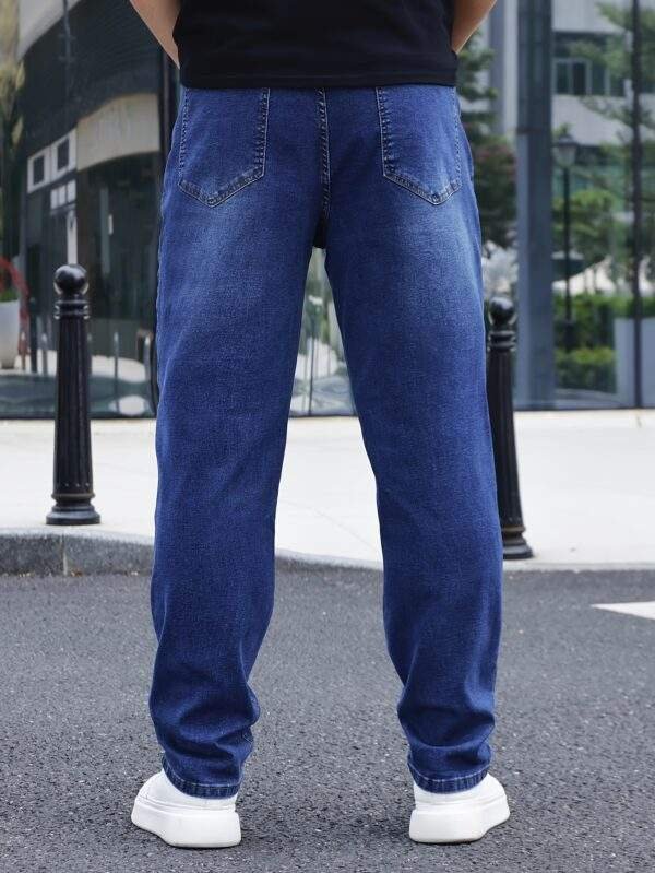 Men's Plus Size Loose Fit Cotton Jeans Stylish Casual Pants with Pockets - Image 9