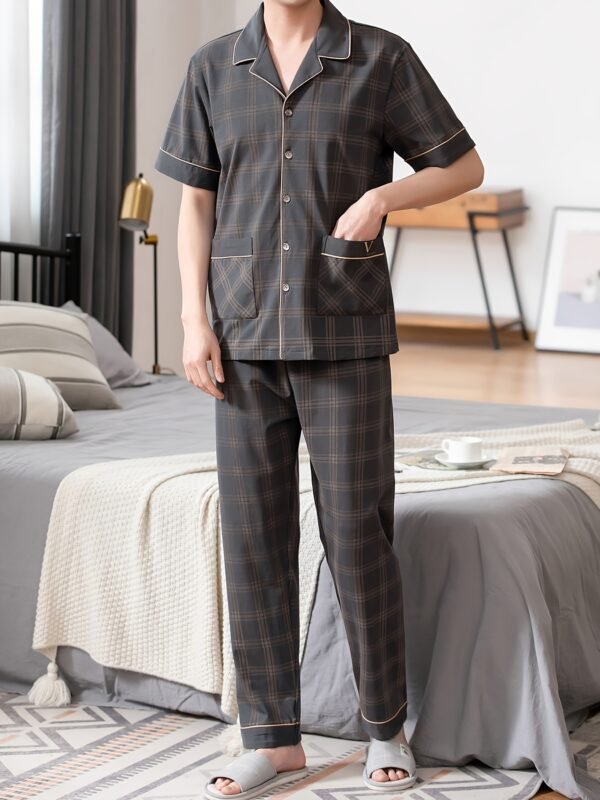 Men's Summer Pajamas with Turned Collar, Pure Cotton, Short Sleeves and Long Pants, Thin Style, Full Cotton, Plus Size, Home Wear Set for Men - Image 5