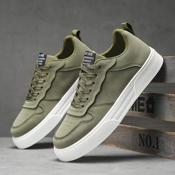 Men'S Casual Low-Top Running Shoes - Olive Green Breathable Fabric Lining, White EVA Sole & Cushioned Insole for All-Day Comfort, Durable Lace-Up Design for Gym, Training & Casual Attire, Gym Shoes, Sleek Shoe Design, Comfortable Fit - Image 7