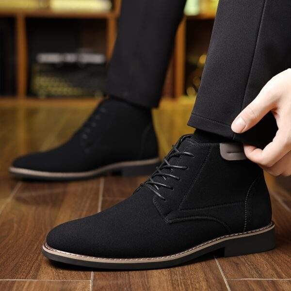 Men’s Black Business Casual Shoes – Retro Mid-Top Lace-Up Pointed Toe - Image 3