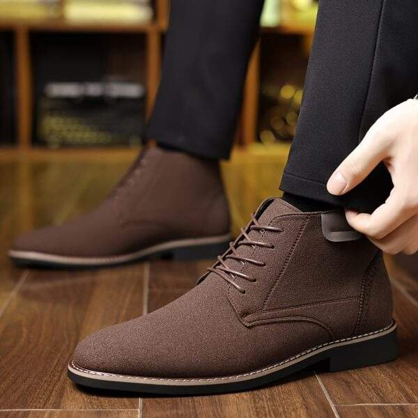 Men’s Black Business Casual Shoes – Retro Mid-Top Lace-Up Pointed Toe - Image 6