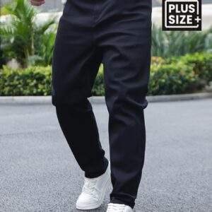 Men's Plus Size Loose Fit Cotton Jeans Stylish Casual Pants with Pockets