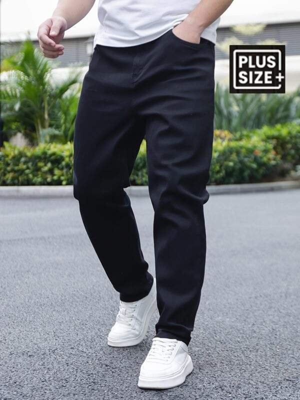 Men's Plus Size Loose Fit Cotton Jeans Stylish Casual Pants with Pockets