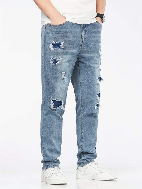 Men’s Plus Size Skinny Denim Jeans – Casual Fit with Pockets, Ripped Design, Medium Stretch Fabric, All-Season Solid Color - Image 5