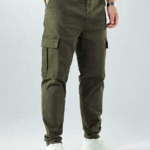 Men’s Plus Size Slim Fit Olive Green Cargo Pants – Stretch Blend, Multiple Pockets, Machine Washable, All-Season