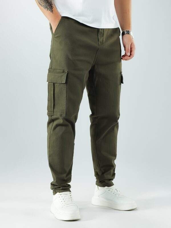Men’s Plus Size Slim Fit Olive Green Cargo Pants – Stretch Blend, Multiple Pockets, Machine Washable, All-Season