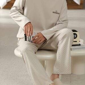 YIZILIAN Men's Premium Cotton Pajama Set - Long Sleeve & Pants with Pockets, Casual Fashion Loungewear for Spring/Fall