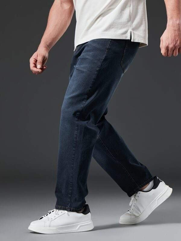 Plus Size Men’s Stretch Slim Straight-Leg Jeans – Water-Washed, Machine-Washable Denim, Solid Color, Casual & Formal, Autumn/Winter, Comfortable Fit - Image 6