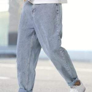 Unisex Retro Harem Jeans – Light Wash Loose-Fit Denim for Casual Streetwear