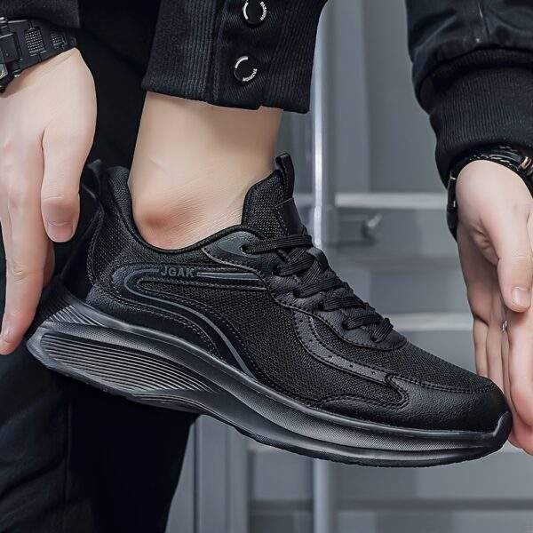 Men's Lightweight Breathable Mesh Running Sneakers - Black, Casual Sneakers with Stability Support for Hiking, Outdoor & Casual Attire, Lace-Up Closure, Low-Top Design, MD Sole, EVA Insole, Spring/Summer/Fall Use, Hiking Shoes, Fall Hiking Footwear | Sleek Sporty Look | Comfortable EVA Insole - Image 8