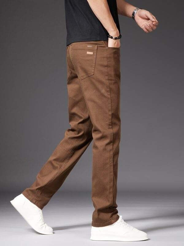 New Men’s High-End Coffee-Colored Casual Jeans – Slim Straight, Elastic, Body-Shaping, Versatile Korean Style for Indoor & Outdoor Summer Wear - Image 3