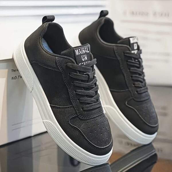 Men's Casual Street Skateboarding Shoes - Solid Color All-Season Low-Top Sneakers with Lace-Up Closure, PU Upper, Fabric Inner, PVC Sole, Fabric Insole, Round Toe for Daily Wear