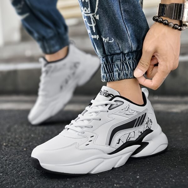 Men'S All-Season Mid-Top Athletic Sneakers - Durable, Shock-Absorbing Running Shoes with Cushioned Support, White & Gray Design, EVA Sole, Fabric Lining, and Comfortable EVA Insole for Casual Wea - Image 2