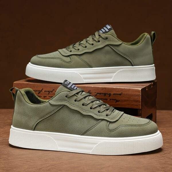 Men'S Casual Low-Top Running Shoes - Olive Green Breathable Fabric Lining, White EVA Sole & Cushioned Insole for All-Day Comfort, Durable Lace-Up Design for Gym, Training & Casual Attire, Gym Shoes, Sleek Shoe Design, Comfortable Fit - Image 9