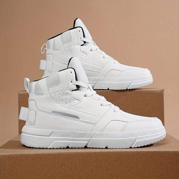 High-Top Casual Sneakers in Black & White - Breathable Fabric, Non-Slip EVA Sole, Lace-Up, Versatile for All Seasons, Sizes 5-14