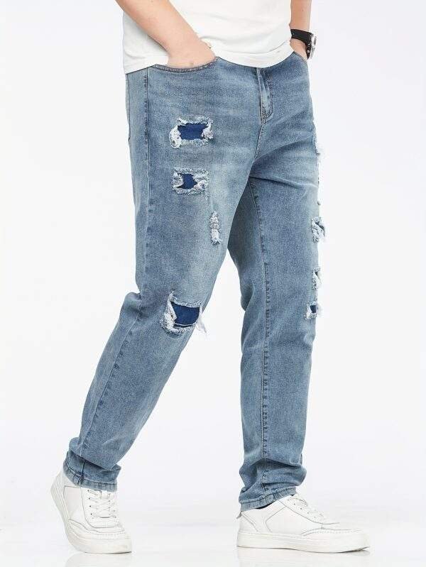 Men’s Plus Size Skinny Denim Jeans – Casual Fit with Pockets, Ripped Design, Medium Stretch Fabric, All-Season Solid Color - Image 7