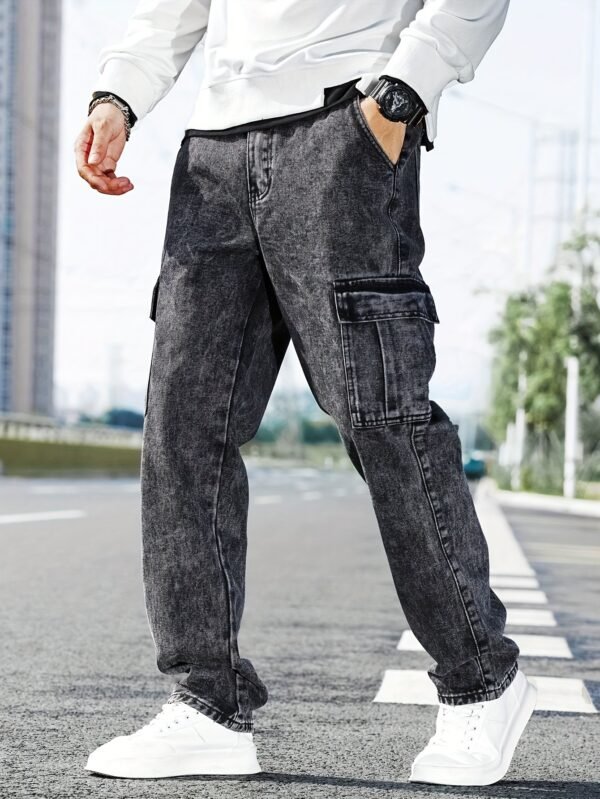 Men's Casual Cargo Denim Jeans – Mid-Rise, Multiple Pockets, Medium Stretch, Straight Leg, All-Season - Image 6