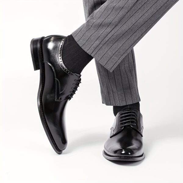 Men’s Solid Cowhide Derby Shoes – Plain Toe Lace-Up Dress Shoes with Non-Slip Sole - Image 9