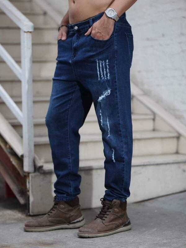 New Autumn Collection Plus-Size Men’s Stretch Slim-Fit Washed Denim Jeans - Image 7