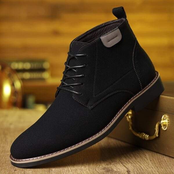 Men’s Black Business Casual Shoes – Retro Mid-Top Lace-Up Pointed Toe