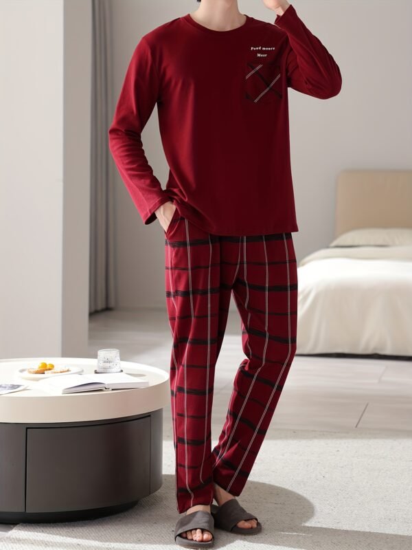 Red Men's Pure Cotton Pajamas Spring and Autumn Long Sleeve Birthday Year Christmas New Year Large Size Home Clothes Round Neck Casual Suit - Image 10