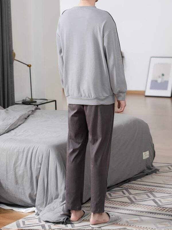 Men's 100% Cotton Sleepwear Set - Casual Spring/Fall Pajama Sets with Crew Neck, Long Sleeve, Pocket Detail, Loose Fit Knit Fabric - Comfy Solid Color Loungewear - Image 6