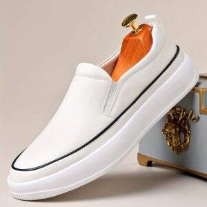 Men’s Plus Size Slip-On Loafers – Soft White Non-Slip Casual Shoes