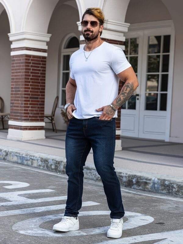 Men's Classic Slim Fit Stretch Denim Jeans – Medium Waist, Zipper, All-Season Wear - Image 6