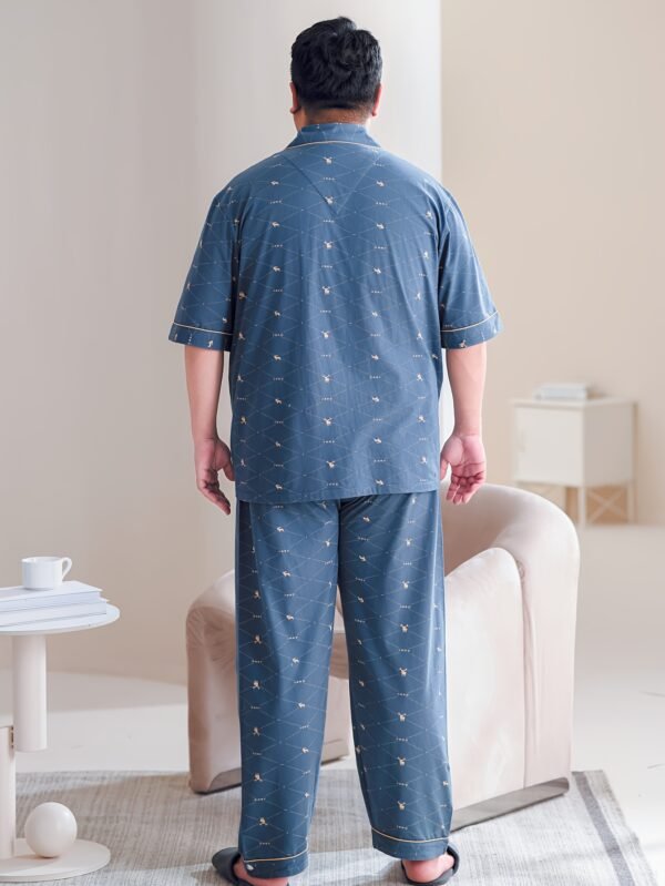 Plus Size Men's 100% Cotton Lapel Cardigan Short Sleeve Long Pants Loungewear, Soft Comfortable Breathable Home Wear, Fits Up to 154.22 KG, PLUS SIZE - Image 5